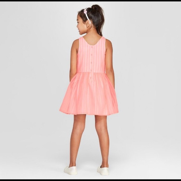 CAT & JACK - Girls' Stripe Dressy Dress - Coral - Picture 2 of 3